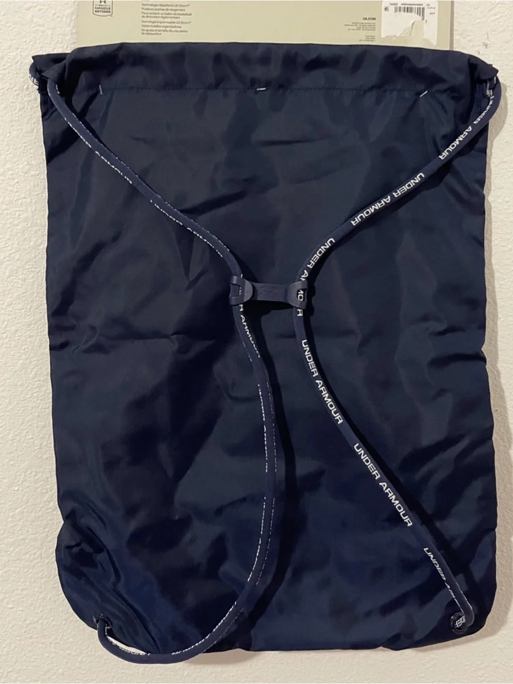 Under Armour Navy Drawstring Gym Backpack with Silver Logo